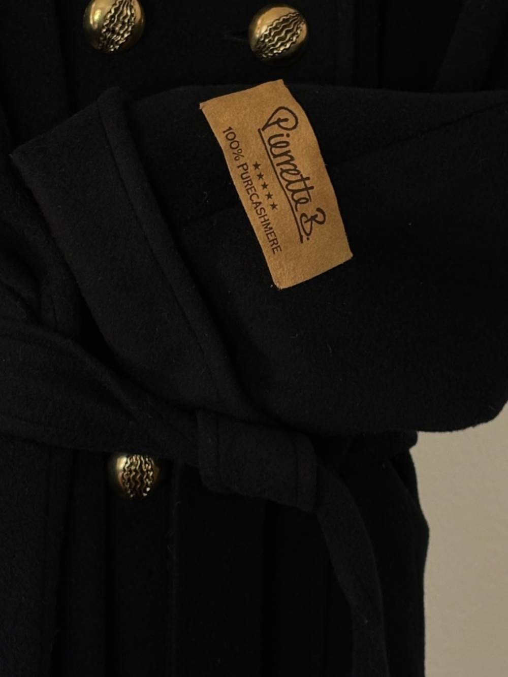100% Cashmere full length deep black coat
